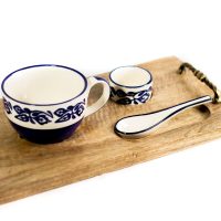 Blue Painted Wood Ceramic Set
